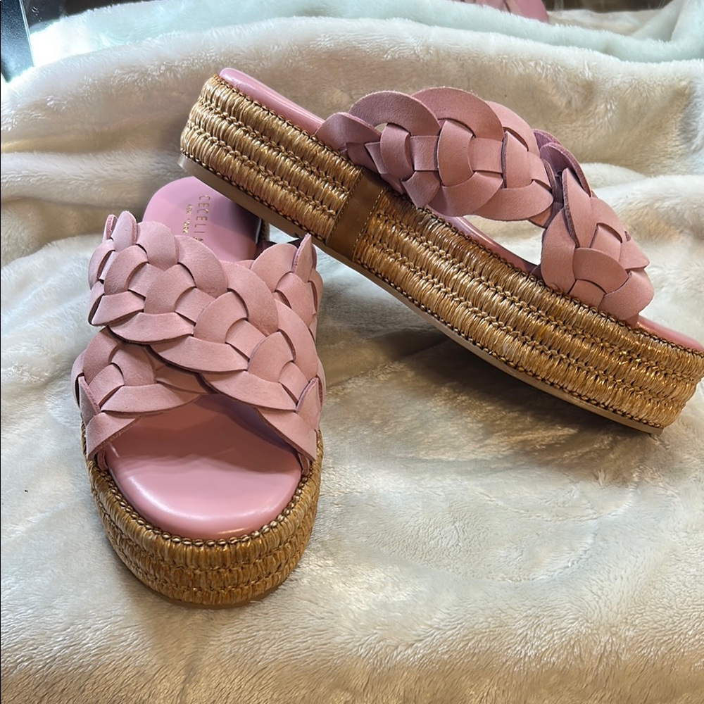 Cecelia New York Pink Platform Sandals with Braided Design